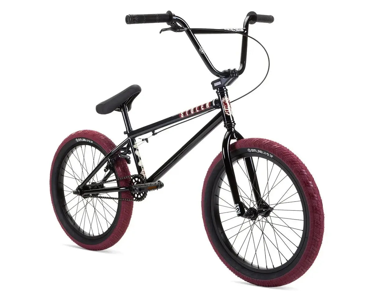 Stolen Casino XL 20" BMX Bike in black with burgundy tires, designed for taller riders and trick performance.