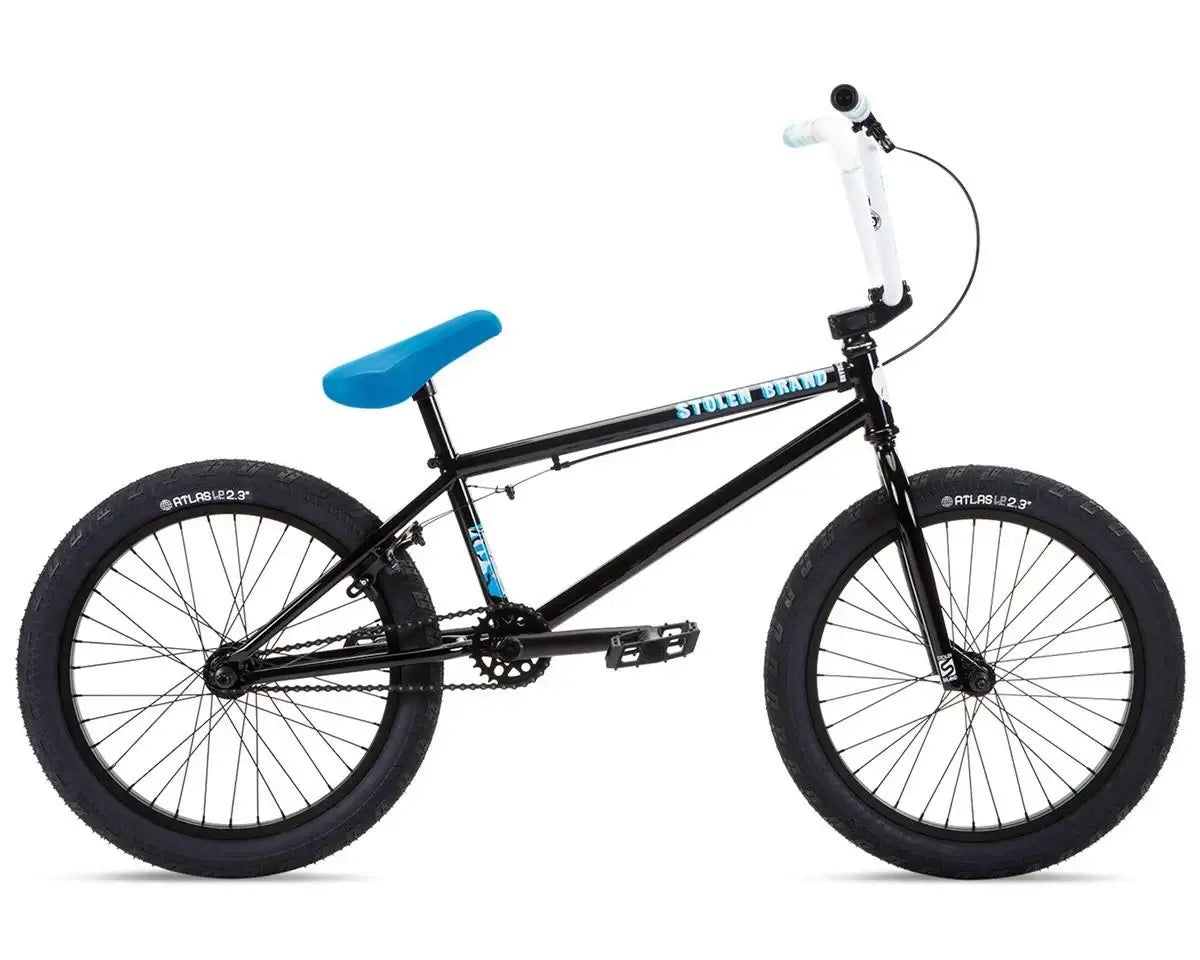 Stolen Stereo 20" BMX bike with high-tensile steel frame and aftermarket components, featuring a blue seat and large tires.
