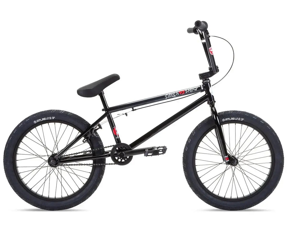 Stolen Overlord 20" BMX bike with high-tensile steel frame and grippy Fiction Atlas tires.