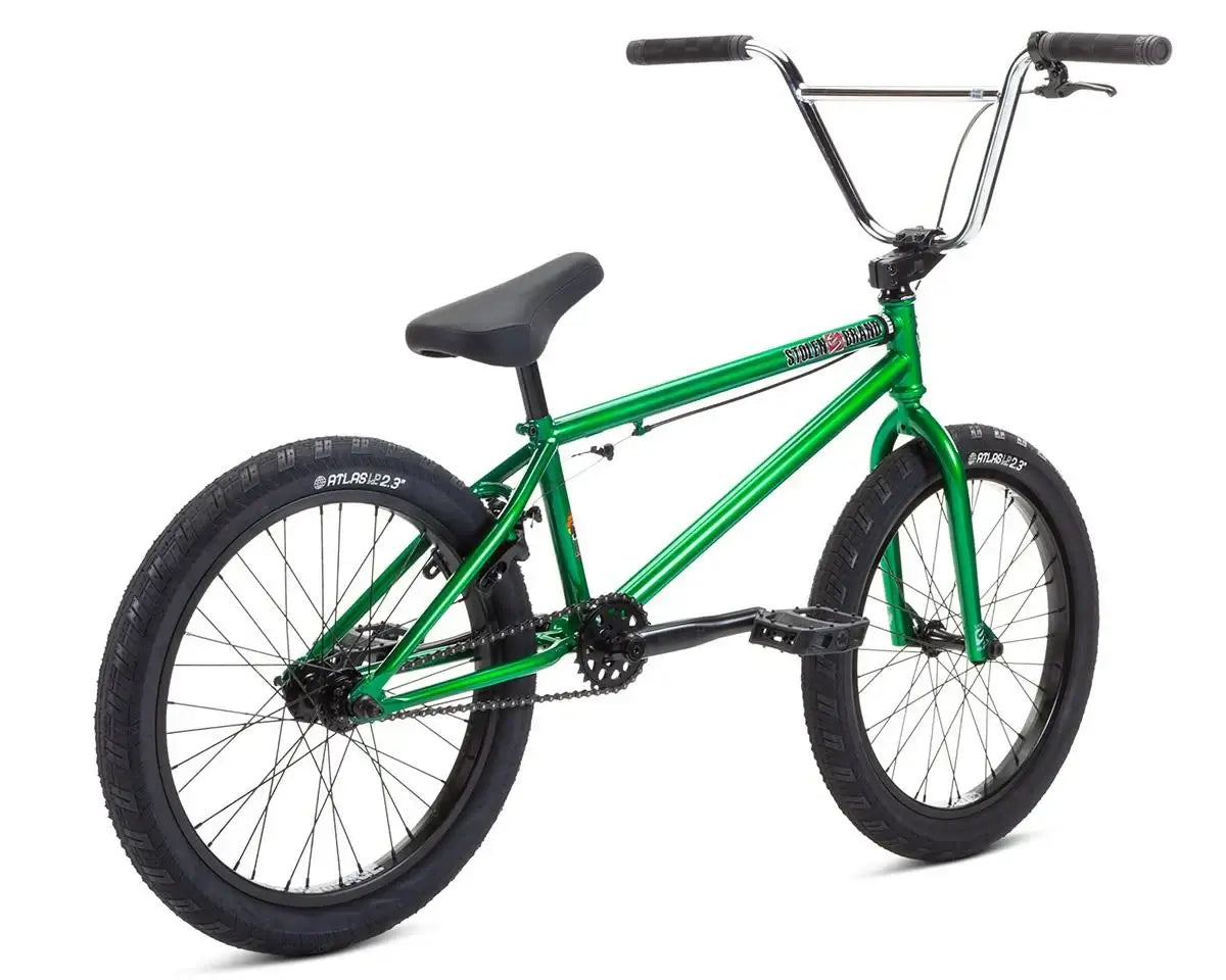 Stolen Heist 20" BMX bike in green color, featuring a strong chromoly frame and aggressive geometry.