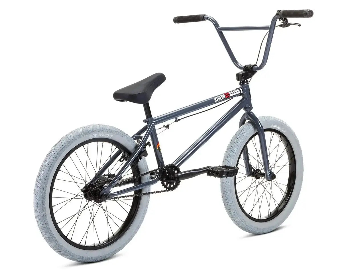 Stolen Heist 20" BMX bike with chromoly frame and gray tires, designed for experienced riders.