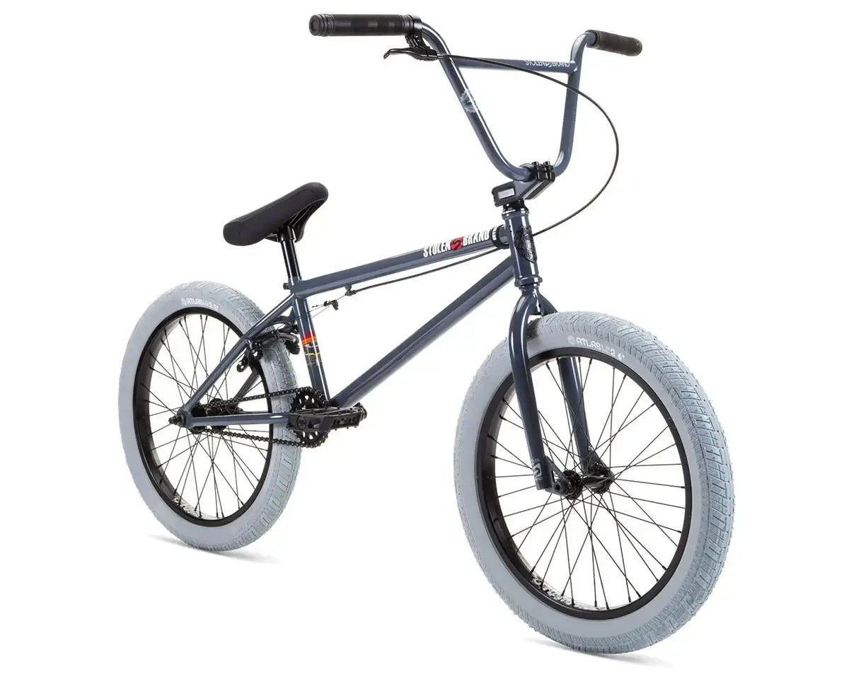 Stolen Heist 20" BMX bike with 4130 chromoly frame and gray tires, designed for pro-level performance.