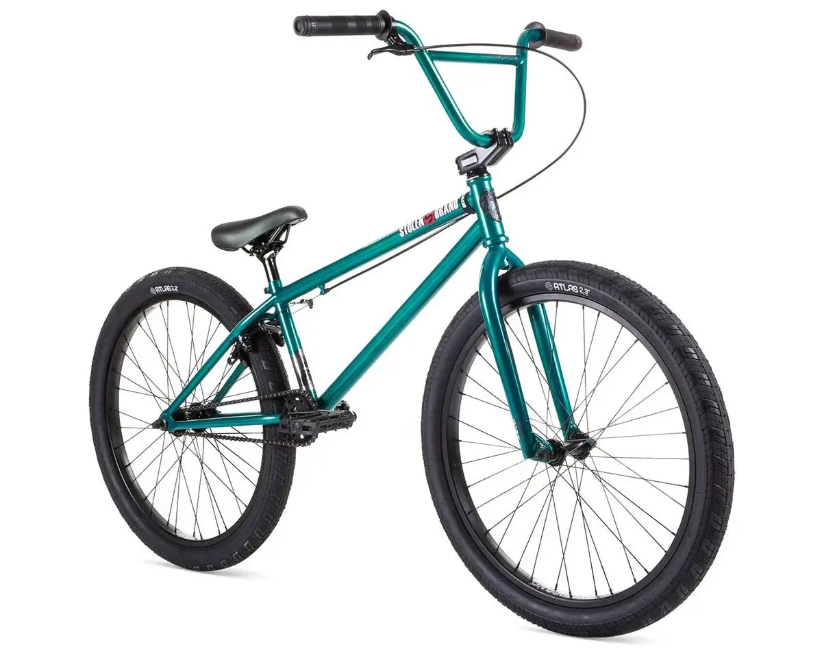 Stolen Saint 24" BMX bike featuring a chromoly frame and 24" wheels, perfect for cruising and BMX riding.