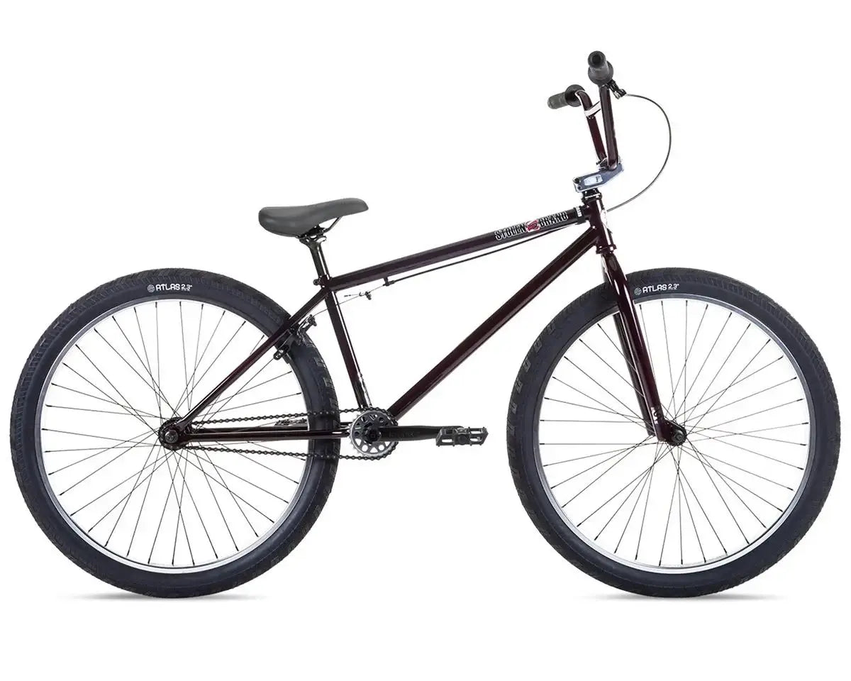 Stolen Zeke 26" BMX Bike in burgundy with 26" wheels and a durable chromoly frame, perfect for street riding and trails.