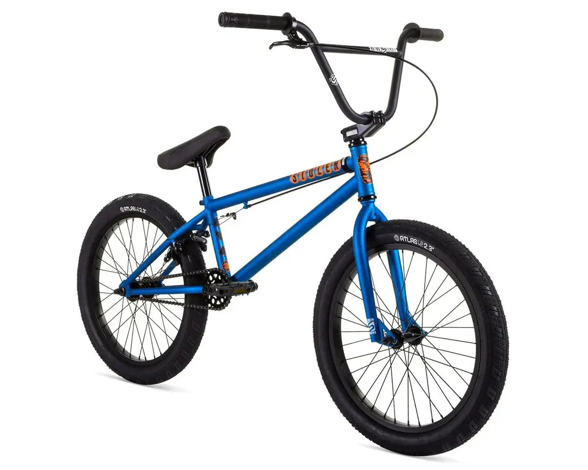 Stolen Casino 20" BMX Bike in blue with black tires, ideal for entry-level riders.