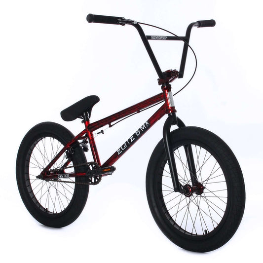 Elite BMX Destro in red, showcasing its hi-tensile steel frame and stylish design for street, dirt, and park riding.