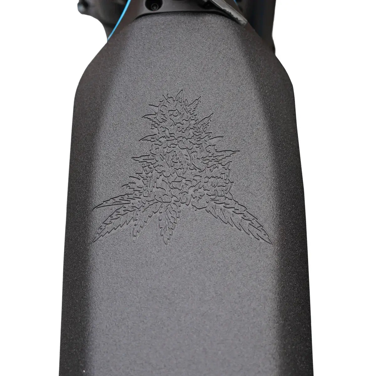 Close-up of Throne SRPNT e-DIRT BIKE featuring engraved design on the fender, showcasing unique branding.