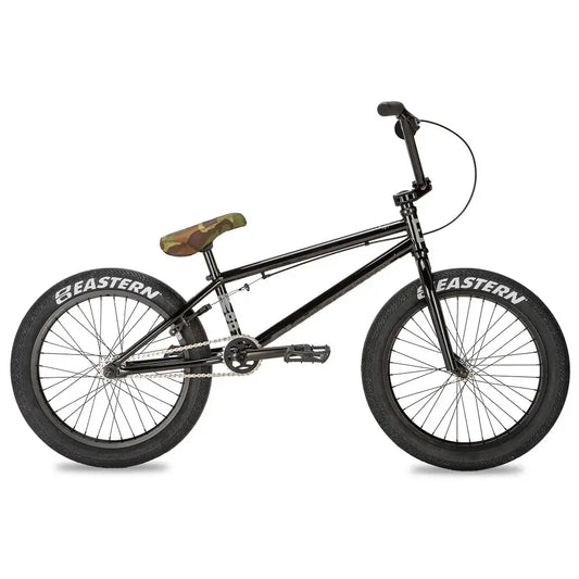 Eastern Wolfdog bike with full chromoly frame, camo seat, and large tires for intermediate riders.