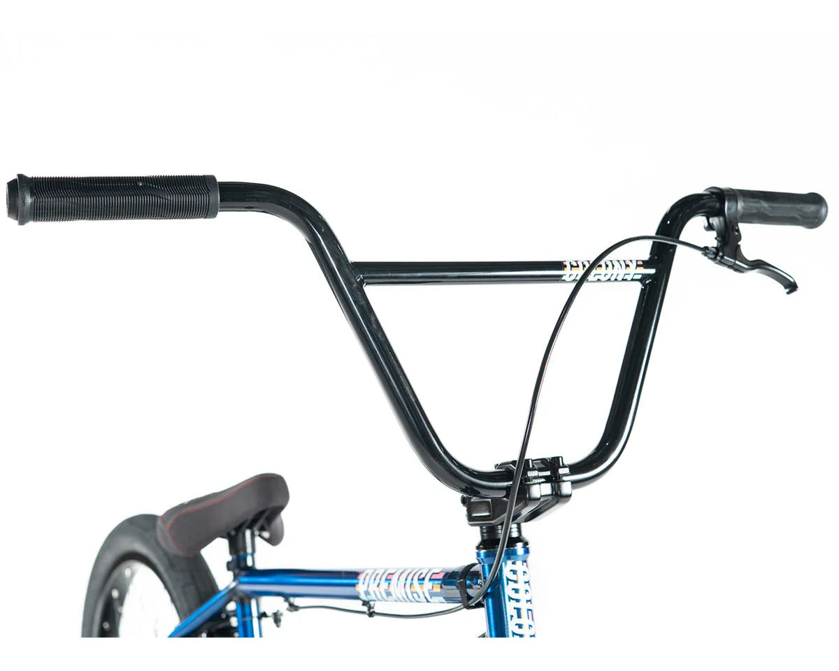 Close-up of Colony Premise BMX bike handlebars featuring black grips and controls.