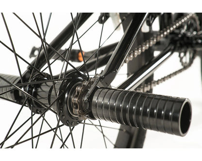 Close-up of the rear hub and grips of the Colony Apprentice 20" BMX Flatland bike showcasing quality components.