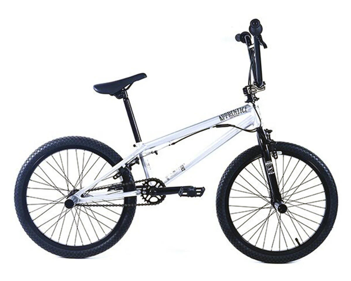 Colony Apprentice 20" BMX bike in white, designed for flatland riding with full chromoly frame and 18.9" toptube.