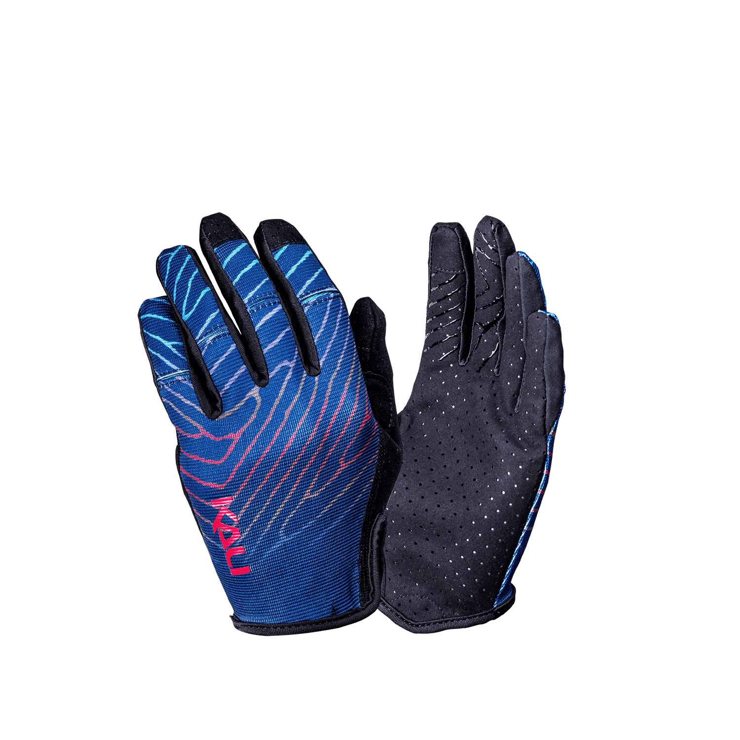 Cascade Glove: lightweight medium duty trail gloves with great articulation in blue and black design.