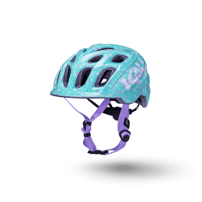 Chakra Child helmet in turquoise and lavender, designed for children aged one and up, ensuring safety for little riders.
