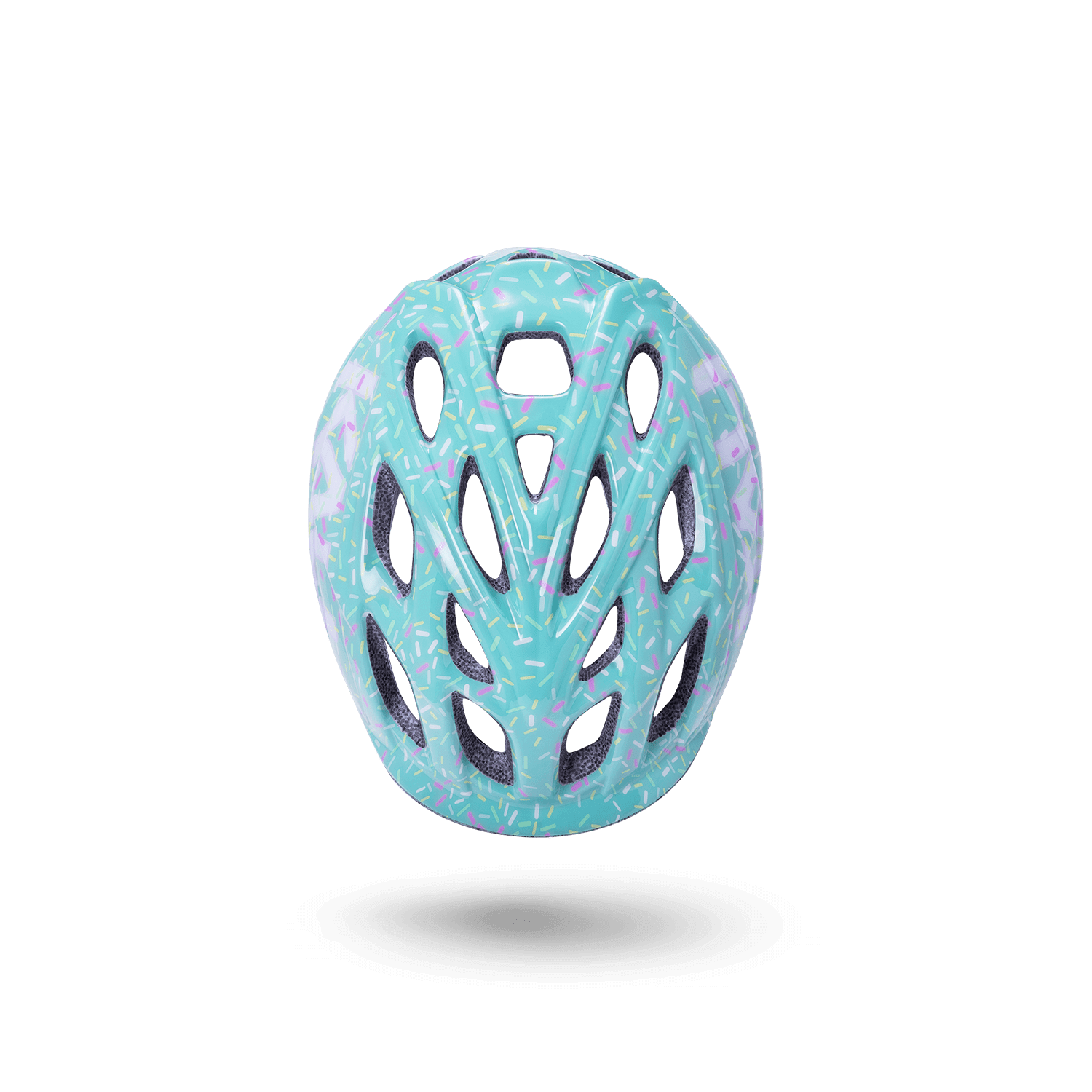 Chakra Child helmet in mint green with a fun pattern, designed for safety and style for kids aged one and up.