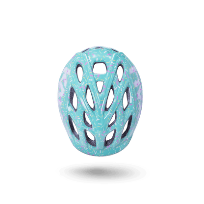 Chakra Child helmet in mint green with a fun pattern, designed for safety and style for kids aged one and up.