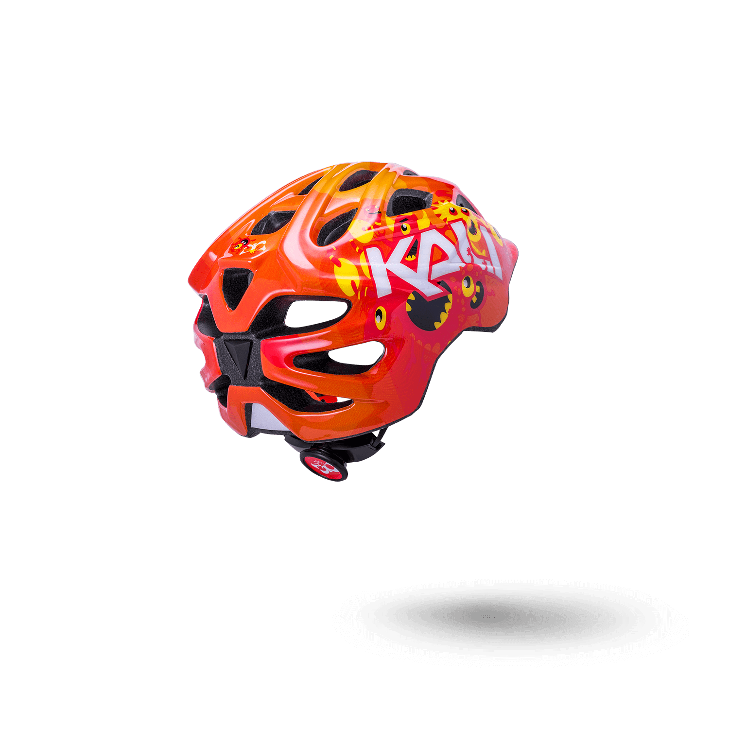 Chakra Child helmet in bright orange with black and yellow accents, designed for kids aged one and up.