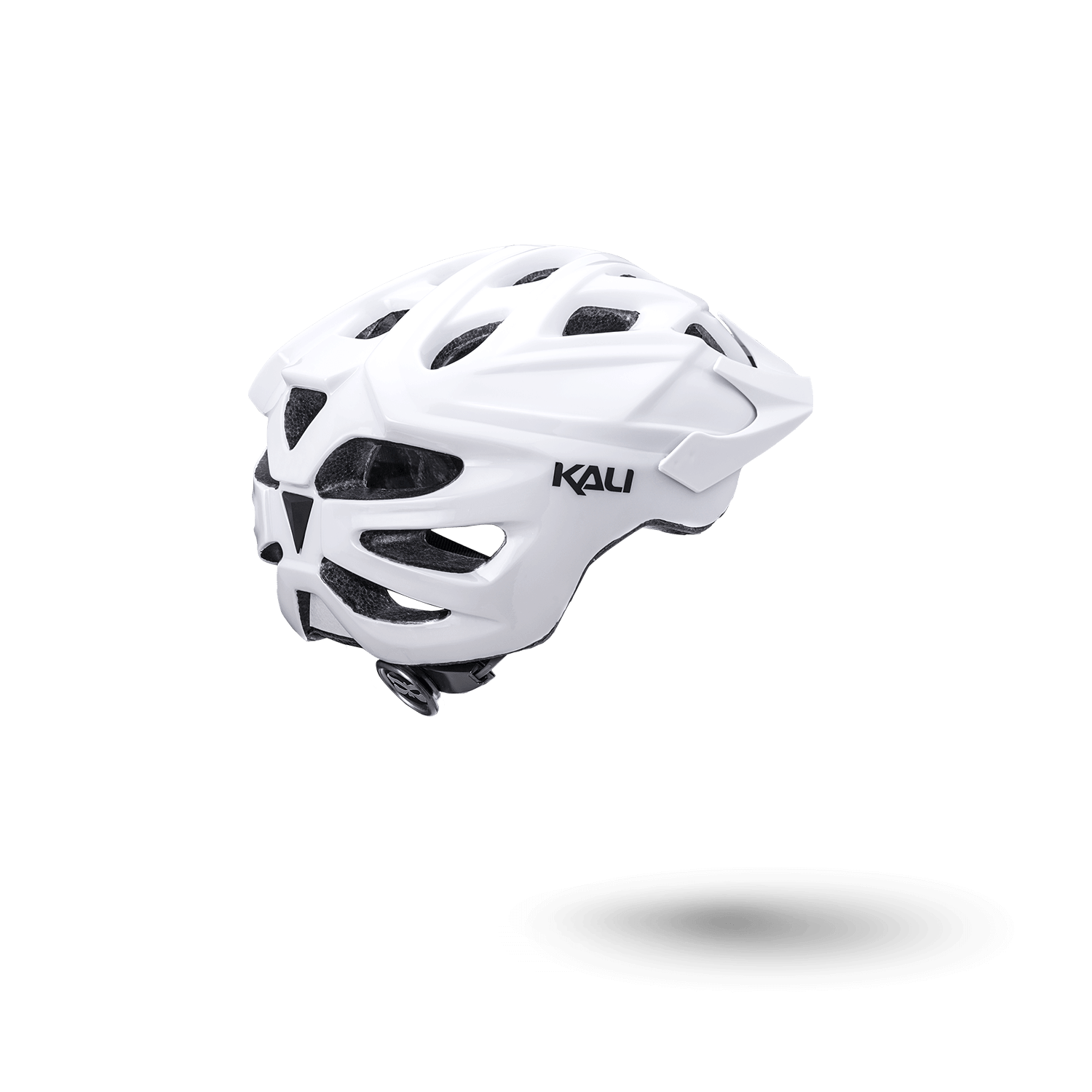 Lightweight Kali helmet, designed for comfort and safety during biking, featuring an aerodynamic white design.