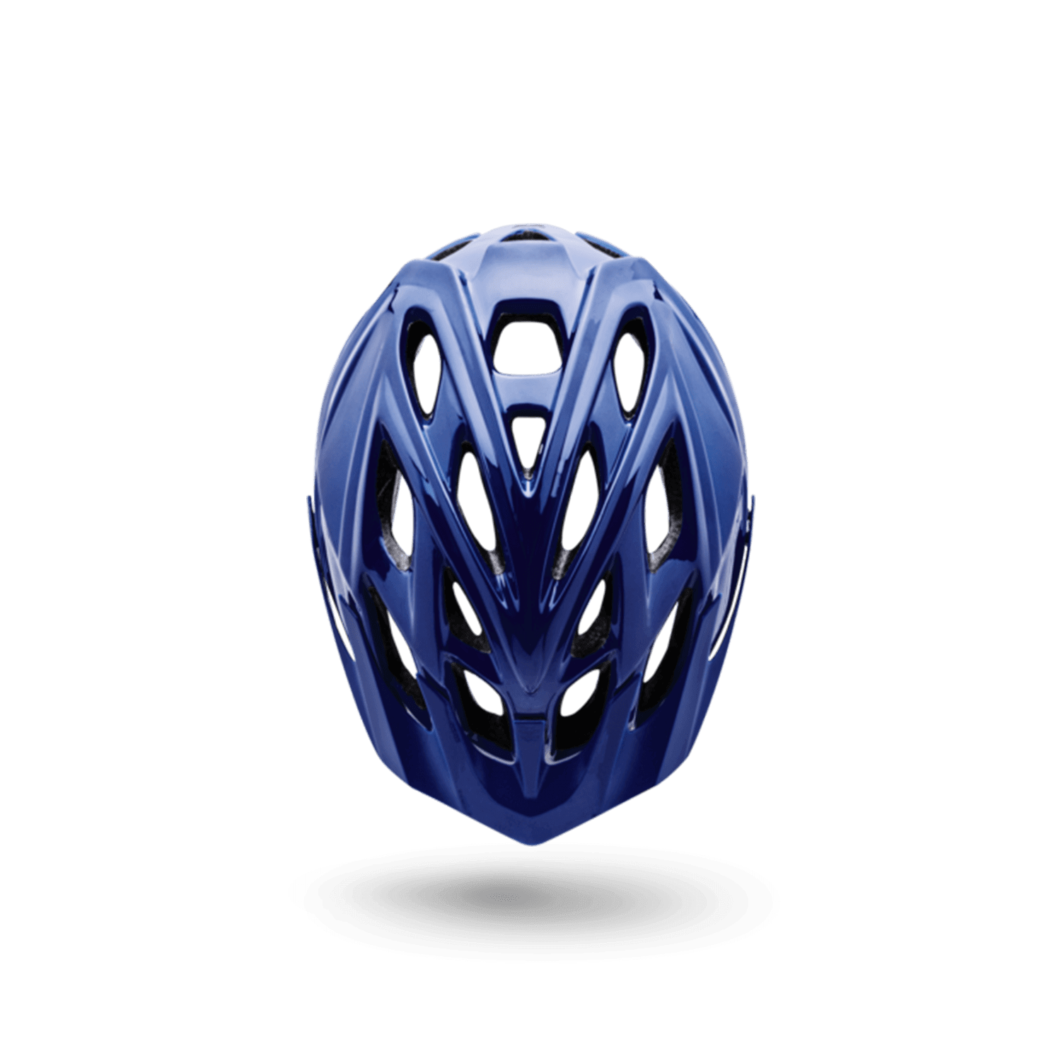 Front view of the Chakra Solo helmet in blue, showcasing its aerodynamic design and ventilation slots.