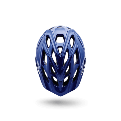 Front view of the Chakra Solo helmet in blue, showcasing its aerodynamic design and ventilation slots.