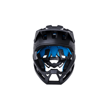 DH Invader helmet front view featuring protective design and breathable interior for enhanced safety during biking.