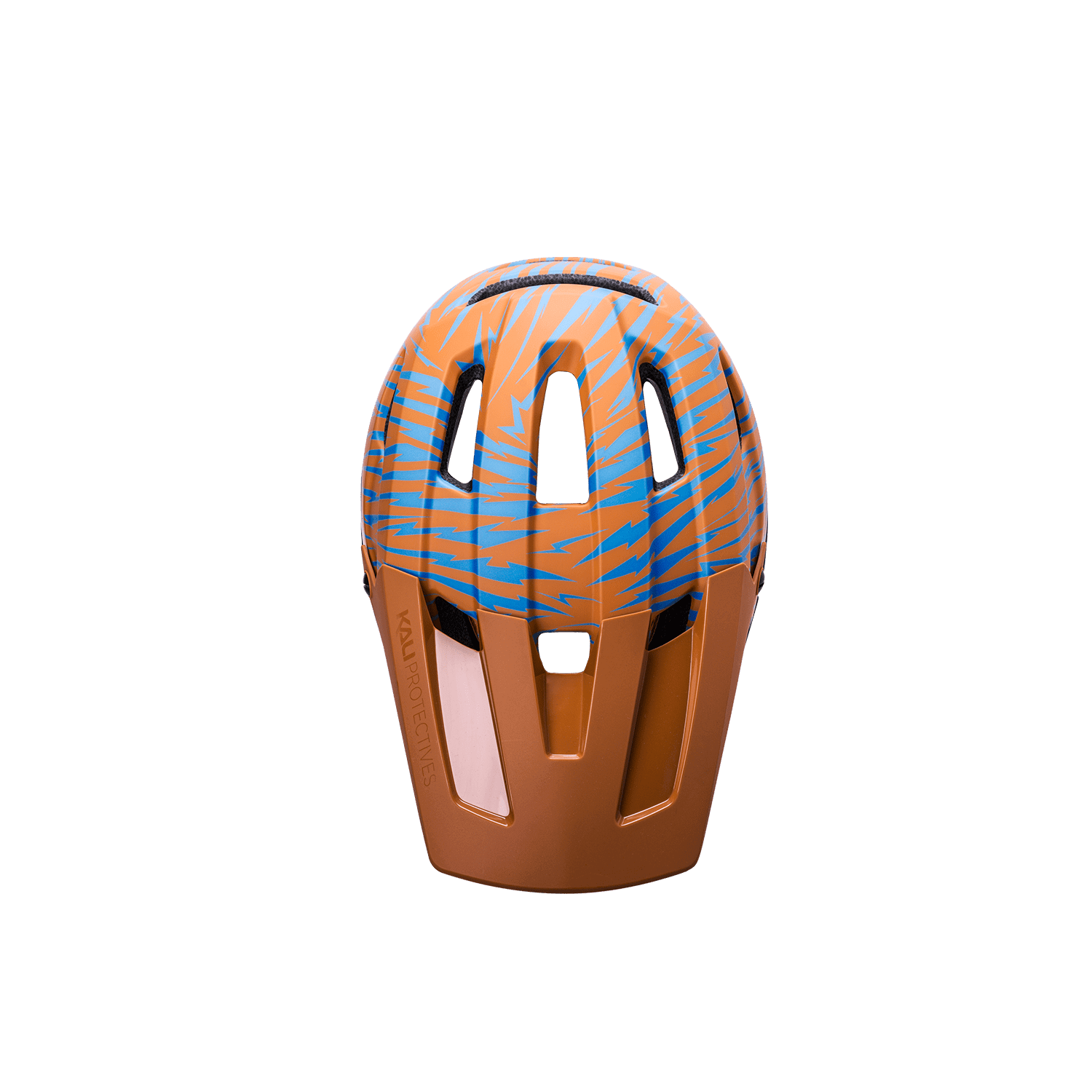 DH Invader helmet with vibrant orange and blue design, offering enhanced protection for riders.