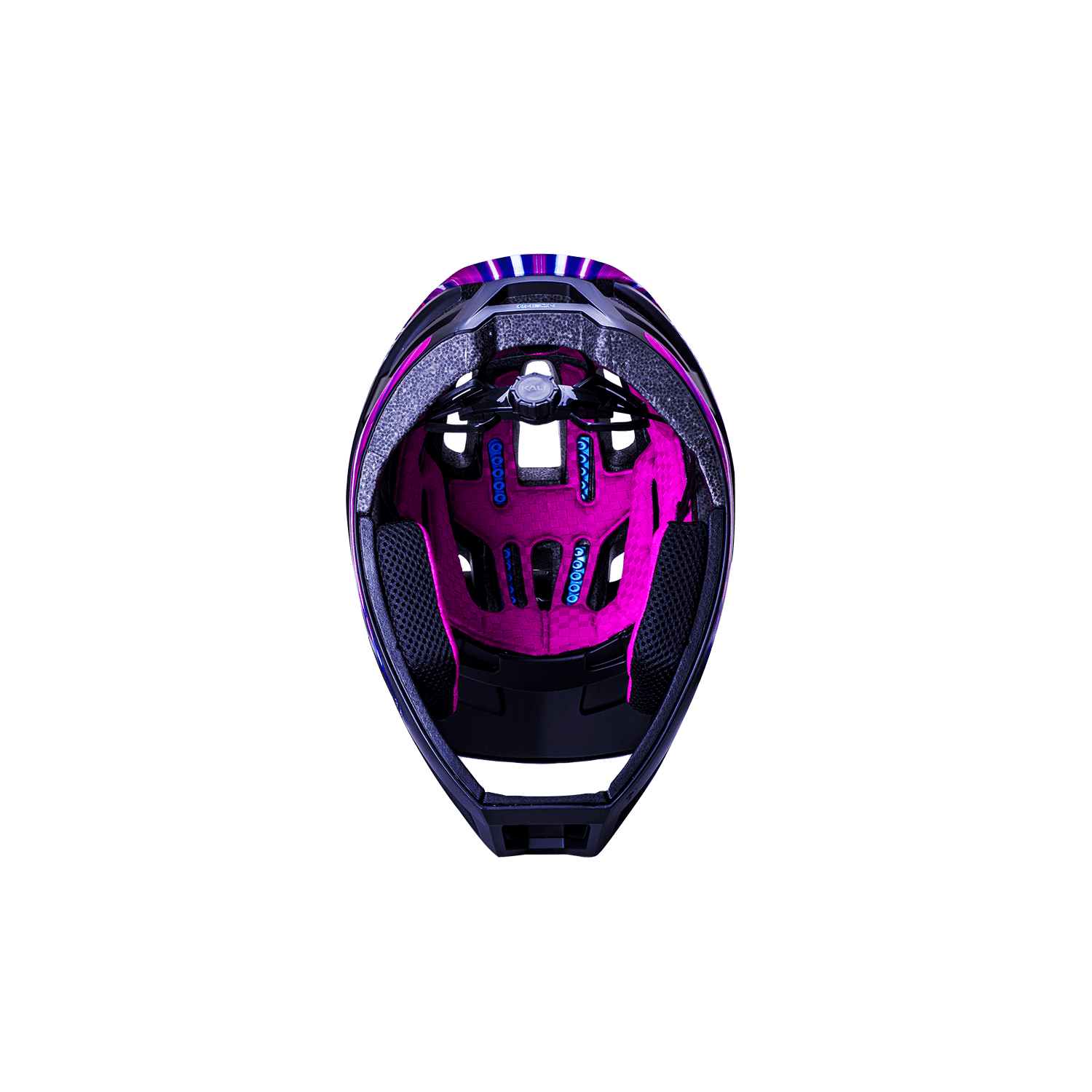 Interior view of the DH Invader helmet showcasing added protection and vibrant pink padding.