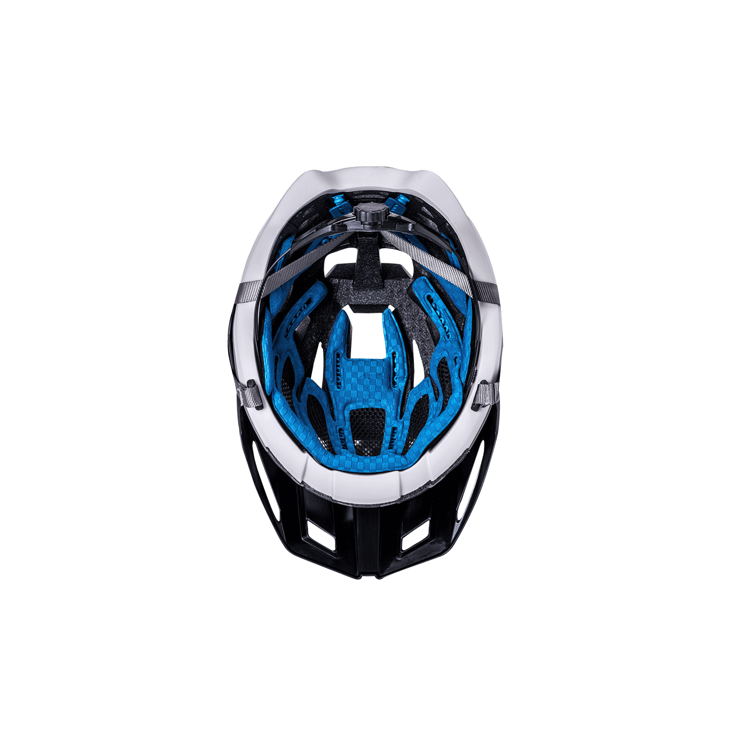Top view of the Interceptor 2.0 helmet featuring sleek black and blue design, ideal for summer adventures.