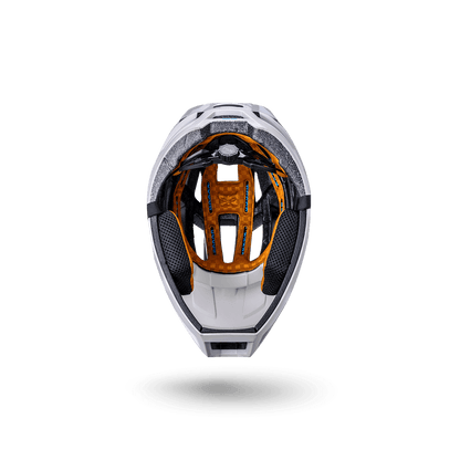 Invader 2.0 trail helmet top view showcasing interior padding and ventilation design.