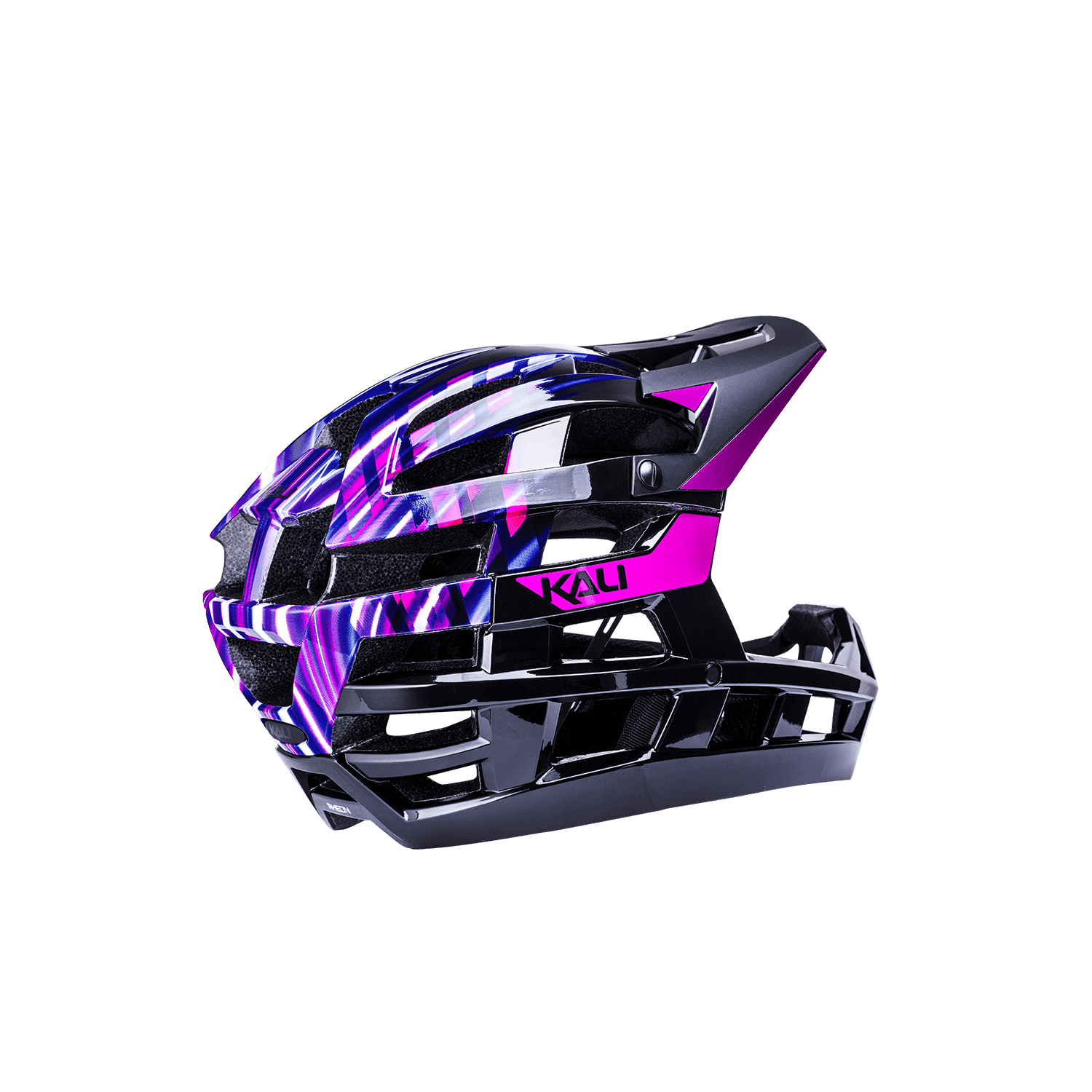 Invader 2.0 trail helmet in vibrant purple and black design, ideal for cycling and outdoor adventures.