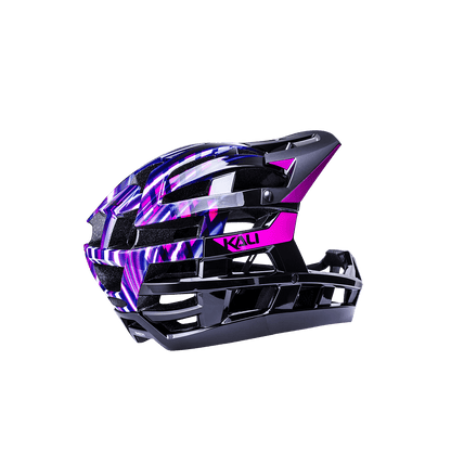 Invader 2.0 trail helmet in vibrant purple and black design, ideal for cycling and outdoor adventures.