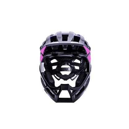 Invader 2.0 ultimate trail helmet in black and pink, designed for safety and performance on rough terrains.