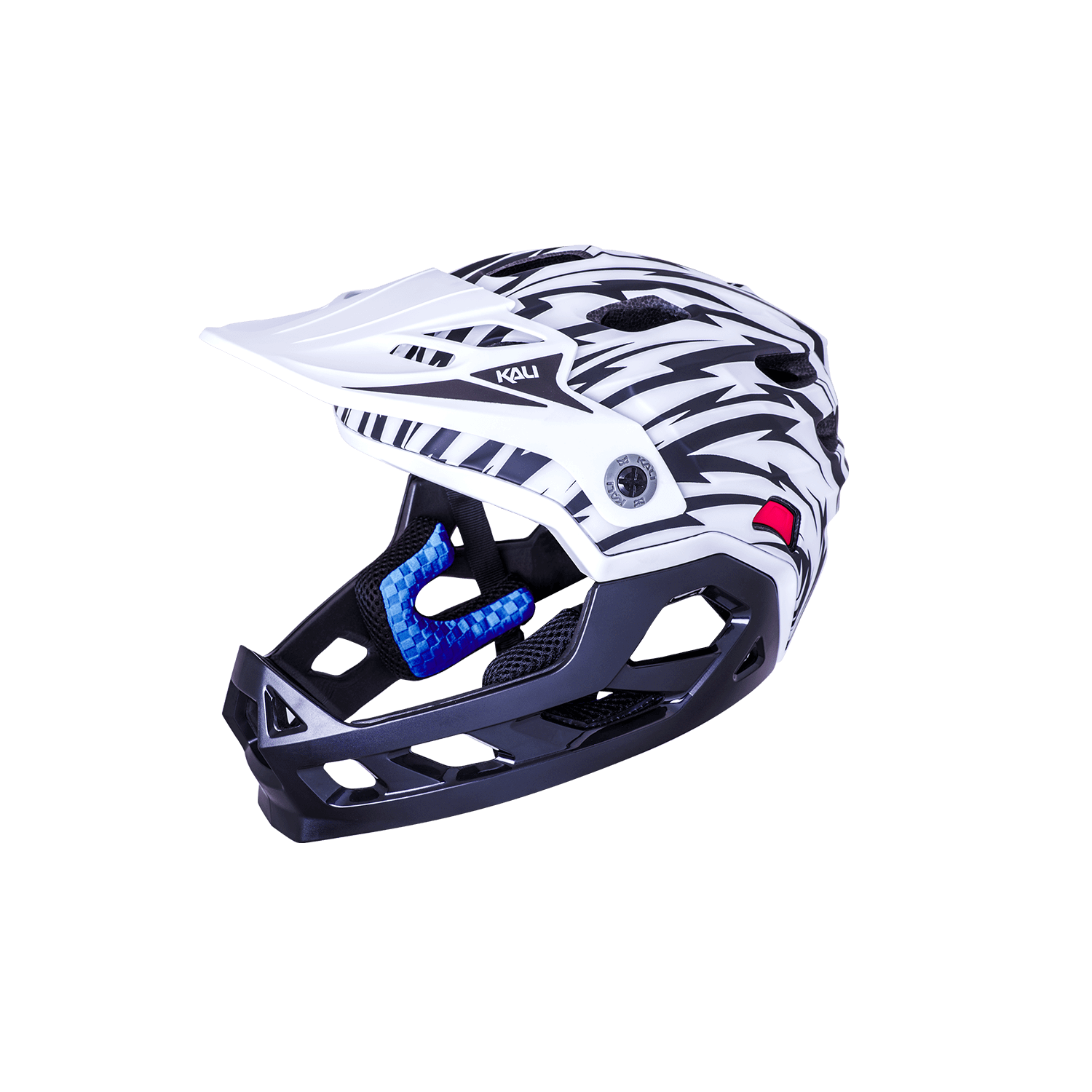 Maya Full Face Child helmet in white and black design, ideal for young bikers and outdoor adventures.