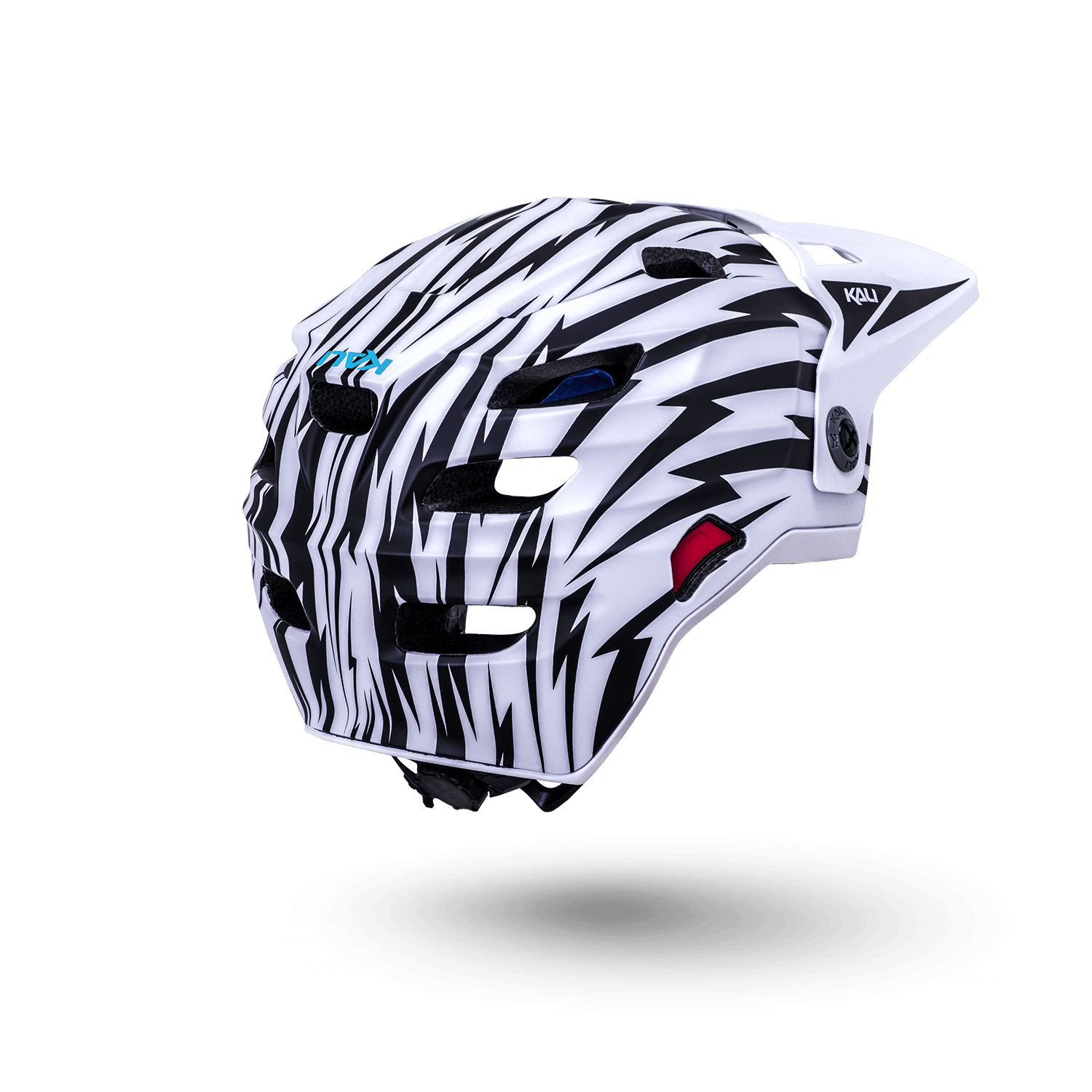 Maya Full Face Child helmet in white with black and red lightning design for safe biking adventures.