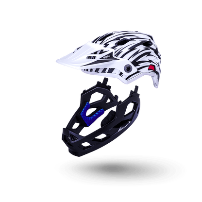 Maya Full Face Child helmet designed for young riders, featuring a stylish black and white design.