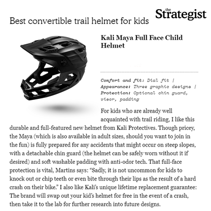 Kali Maya Full Face Child Helmet, durable trail helmet for kids, ideal for safety and comfort during biking adventures.