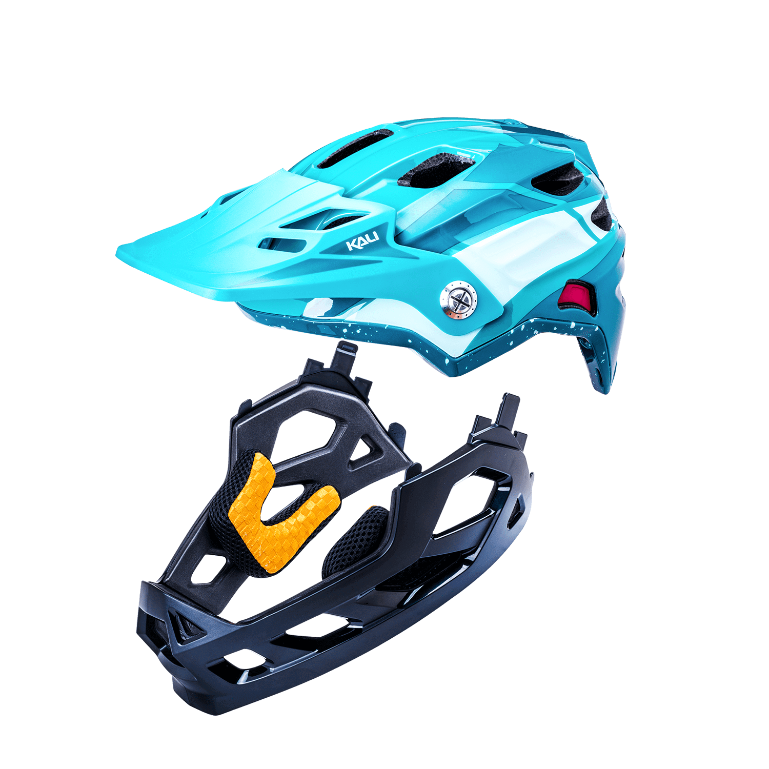 Maya Full Face Child helmet with removable visor in turquoise and black for safe biking.