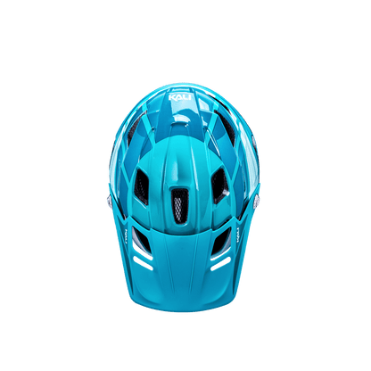 Maya Full Face Child protective helmet in vibrant turquoise color, designed for young riders and outdoor adventures.