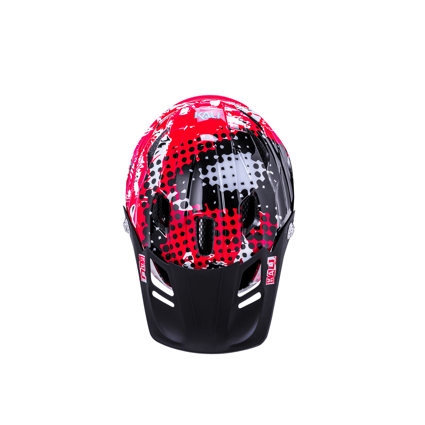 Maya Full Face Child helmet in red and black with a stylish dot design, ideal for young adventurers.