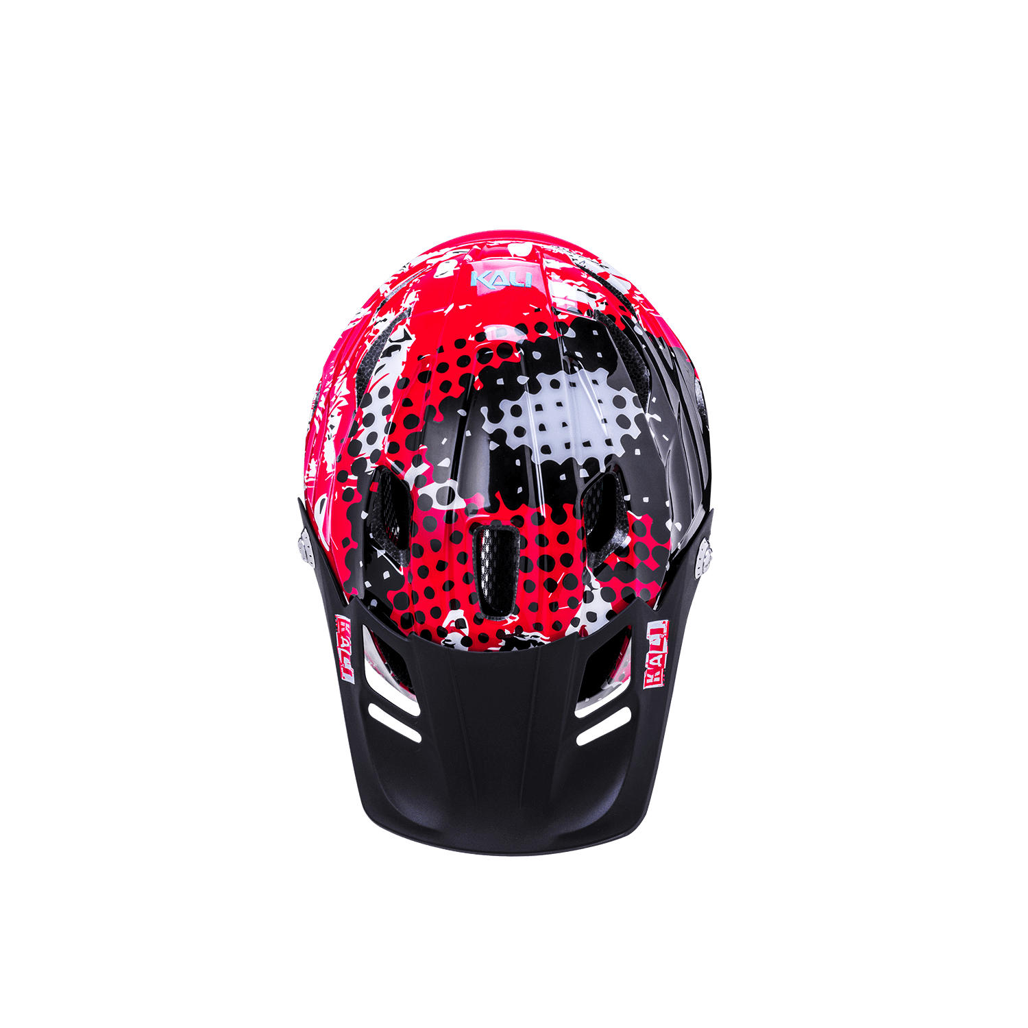 Maya Full Face Child helmet in red and black with a stylish dot design, ideal for young adventurers.