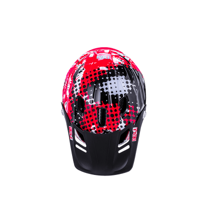 Maya Full Face Child helmet in red and black with a stylish dot design, ideal for young adventurers.