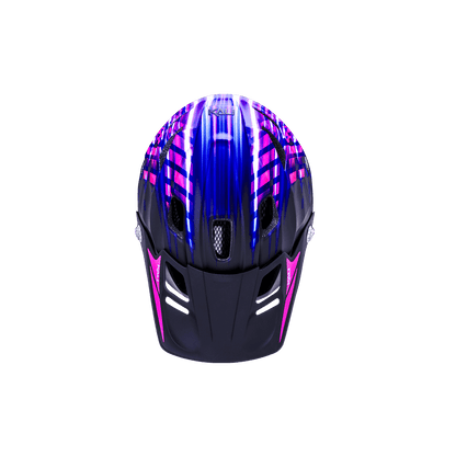 Maya Full Face Child helmet featuring a vibrant blue and pink design for ultimate protection and style for young riders.