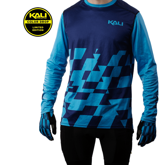 Men's long sleeve Podium jersey in blue and black, showcasing moisture-wicking fabric and limited edition design.