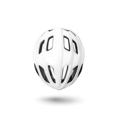 Lightweight white bicycle helmet with stylish ventilation design for optimal protection and comfort.